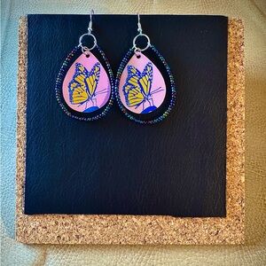 Upcycled Handcrafted butterfly teardrop earrings